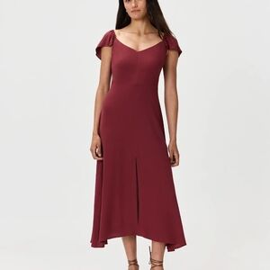 Quince Lightweight MaroonbCrepe Flutter Sleeve Midi Dress NWT SIZE LARGE